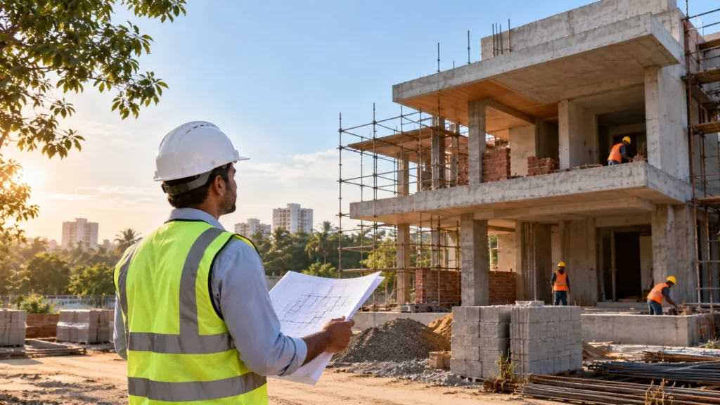 Illustrative image – engineer supervising residential construction work